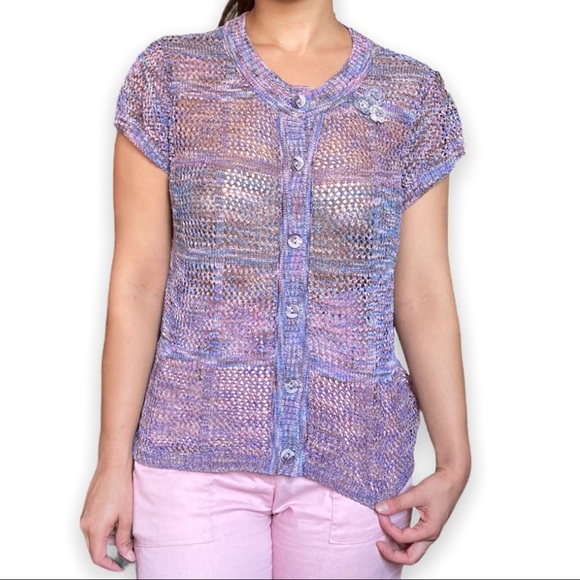 Y2K Knit Mesh Top in Pastel with Floral Accent - Picture 3 of 5